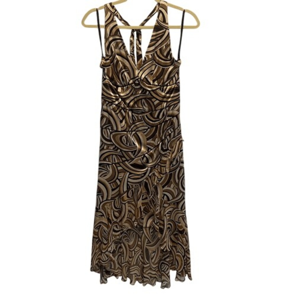 Mikai by Jerry Shabo Silk Halter Midi Dress Geometric Print Size M